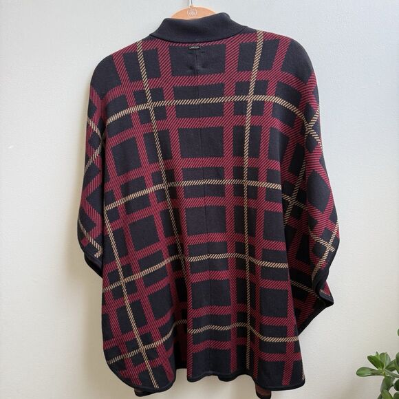 Anne Klein Women's Size M Poncho Sweater Red Black Cotton Blend - Picture 3 of 7